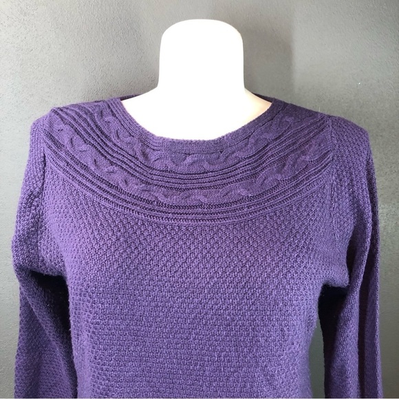 Croft & Barrow Plum Cable Knit Yoke Crewneck Sweater - Picture 2 of 7